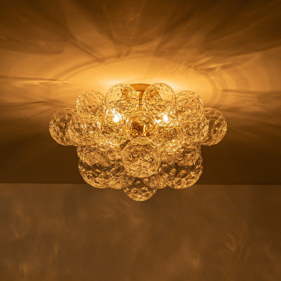 Farmhouze Light - Glam 3 - Light Water Glass Globe Bubble Flush Mount Chandelier - Chandelier - Brass - 