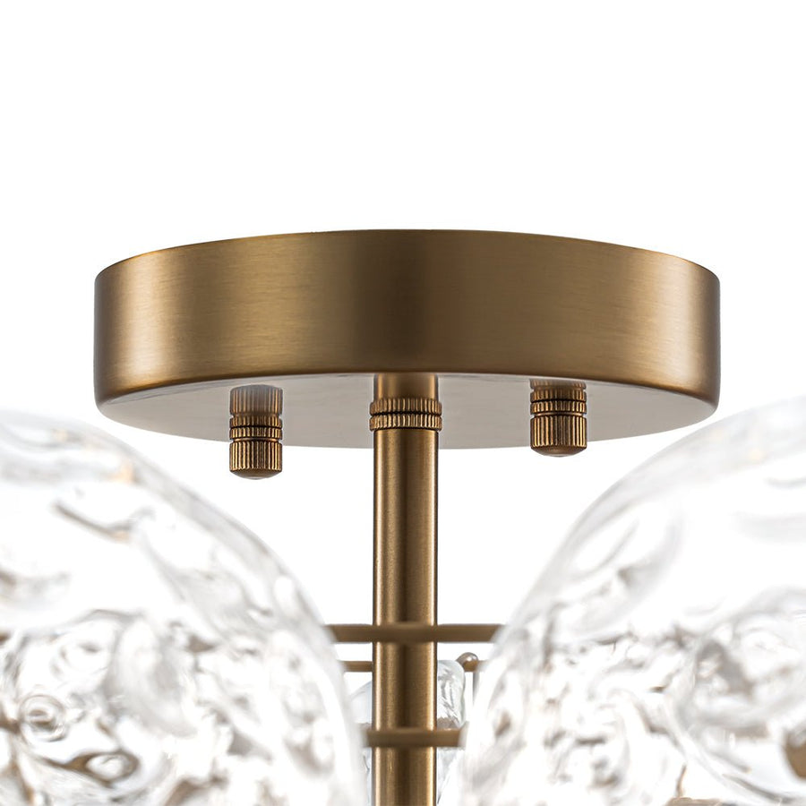 Farmhouze Light - Glam 3 - Light Water Glass Globe Bubble Flush Mount Chandelier - Chandelier - Brass - 