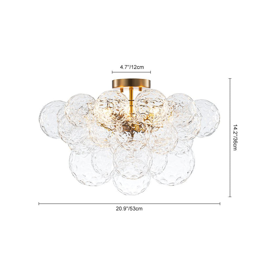 Farmhouze Light - Glam 3 - Light Water Glass Globe Bubble Flush Mount Chandelier - Chandelier - Brass - 