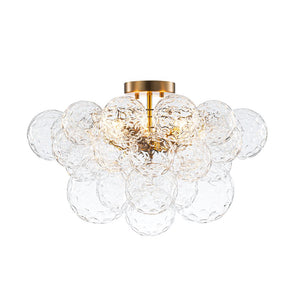 Farmhouze Light - Glam 3 - Light Water Glass Globe Bubble Flush Mount Chandelier - Chandelier - Brass - 