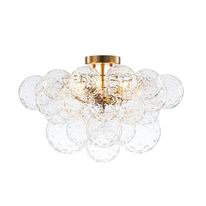 Farmhouze Light - Glam 3 - Light Water Glass Globe Bubble Flush Mount Chandelier - Chandelier - Brass - 