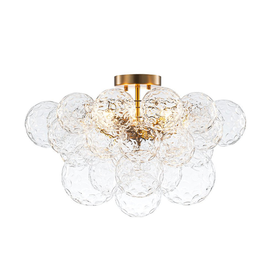 Farmhouze Light - Glam 3 - Light Water Glass Globe Bubble Flush Mount Chandelier - Chandelier - Brass - 