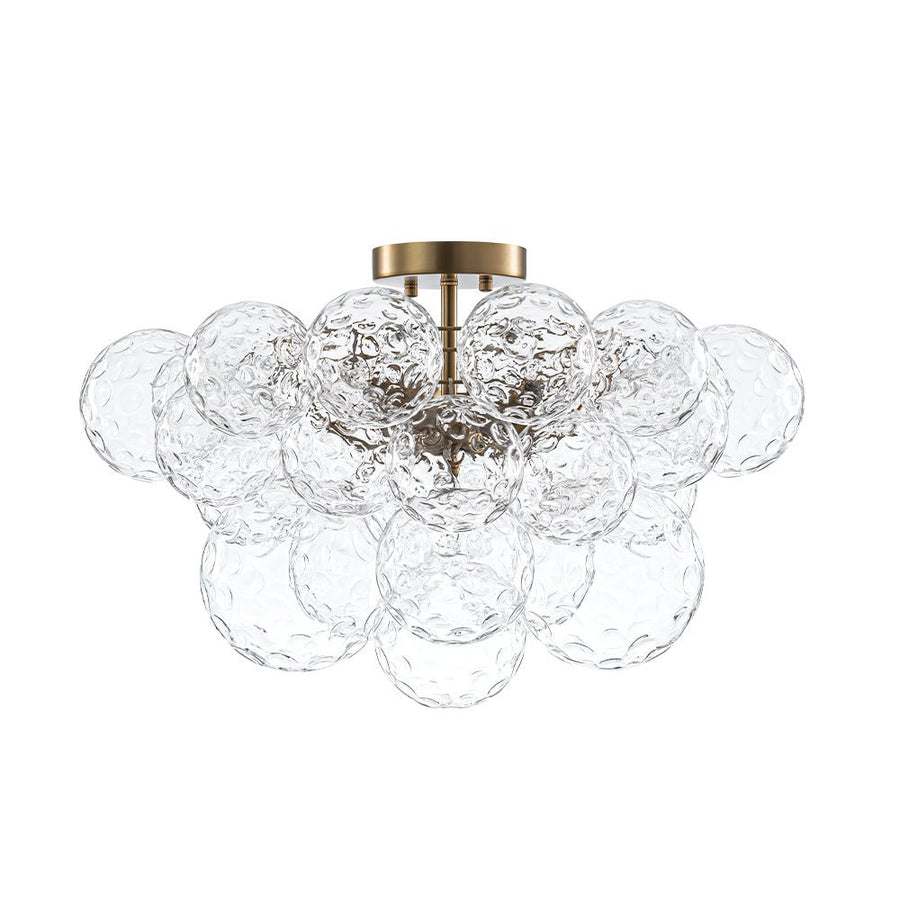 Farmhouze Light - Glam 3 - Light Water Glass Globe Bubble Flush Mount Chandelier - Chandelier - Brass - 