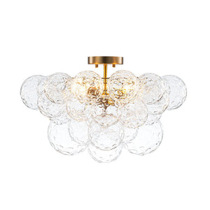 Farmhouze Light - Glam 3 - Light Water Glass Globe Bubble Flush Mount Chandelier - Chandelier - Brass - 