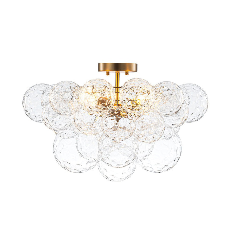 Farmhouze Light - Glam 3 - Light Water Glass Globe Bubble Flush Mount Chandelier - Chandelier - Brass - 