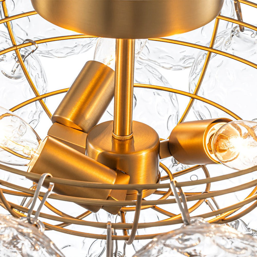 Farmhouze Light - Glam 3 - Light Water Glass Globe Bubble Flush Mount Chandelier - Chandelier - Brass - 