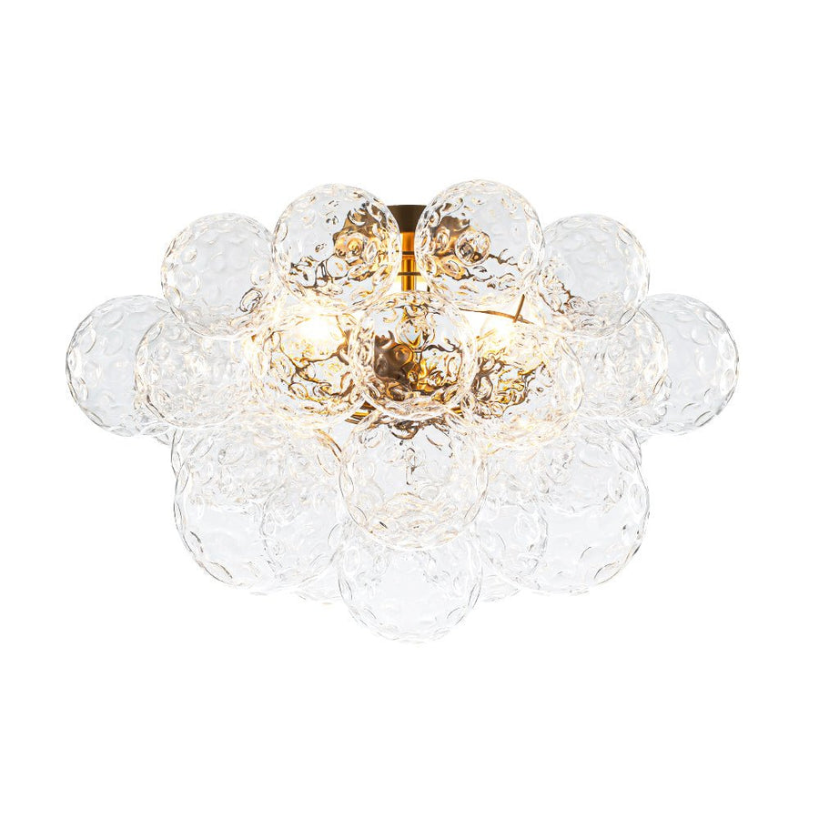 Farmhouze Light - Glam 3 - Light Water Glass Globe Bubble Flush Mount Chandelier - Chandelier - Brass - 