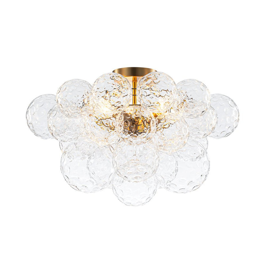 Farmhouze Light - Glam 3 - Light Water Glass Globe Bubble Flush Mount Chandelier - Chandelier - Brass - 