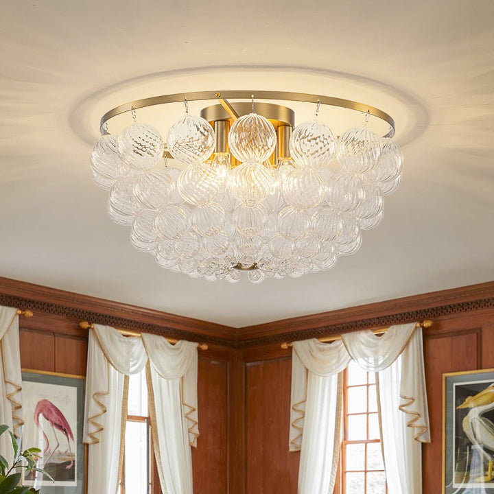 Farmhouze Light - Glam 6 - Light Cascading Swirled Glass Bubble Semi Flush - Ceiling Light - Brass - 