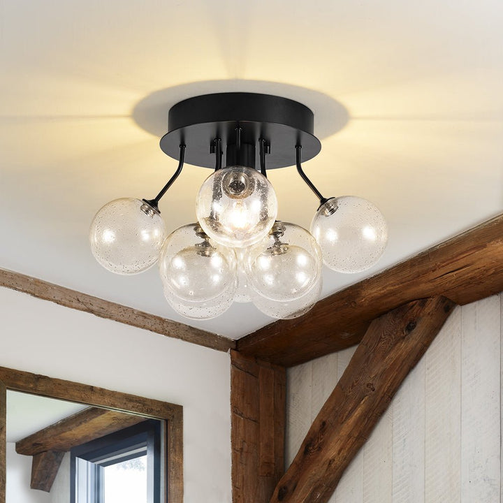 Farmhouze Light - Glam Clear Seeded Glass Bubble Sputnik Ceiling Light - Ceiling Light - Black - 