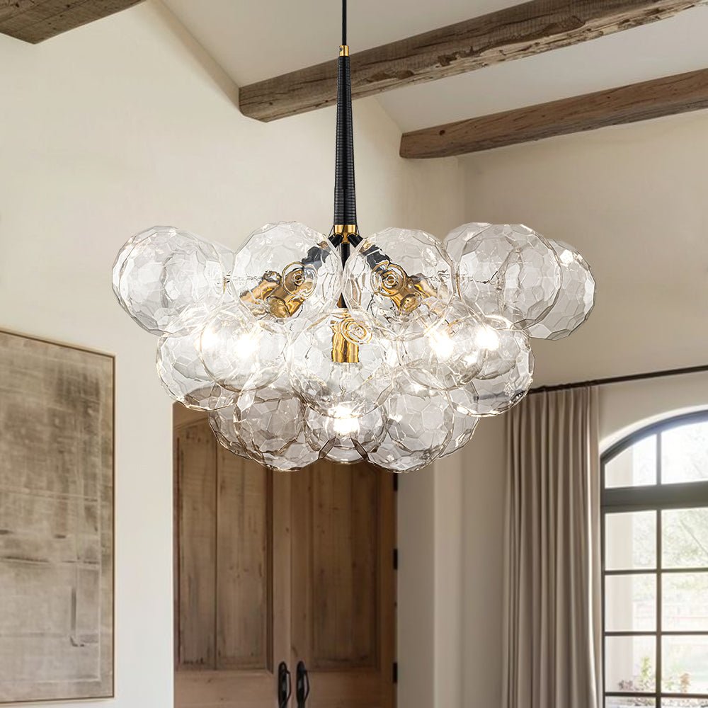 Glam Cluster Geometric Faceted Glass Globe Chandelier Farmhouze Light