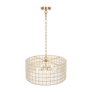 Farmhouze Light - Glam Crystal Accented Drum Lantern Pendant Light - Chandelier - Brass - 