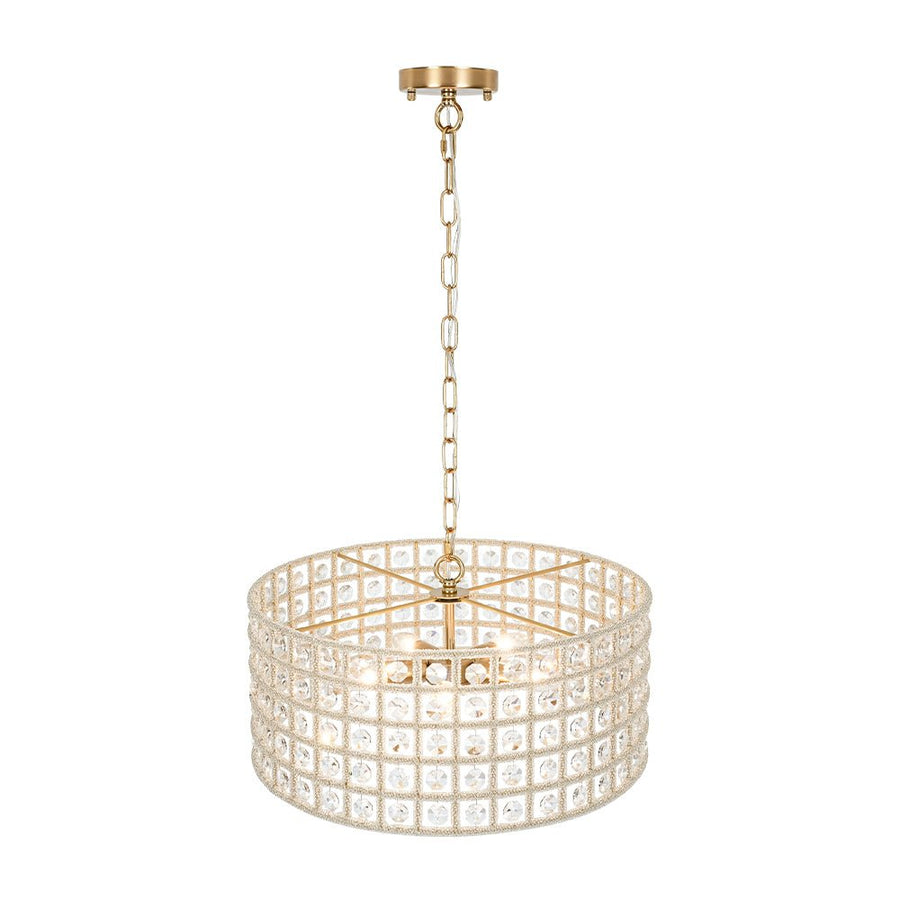 Farmhouze Light - Glam Crystal Accented Drum Lantern Pendant Light - Chandelier - Brass - 