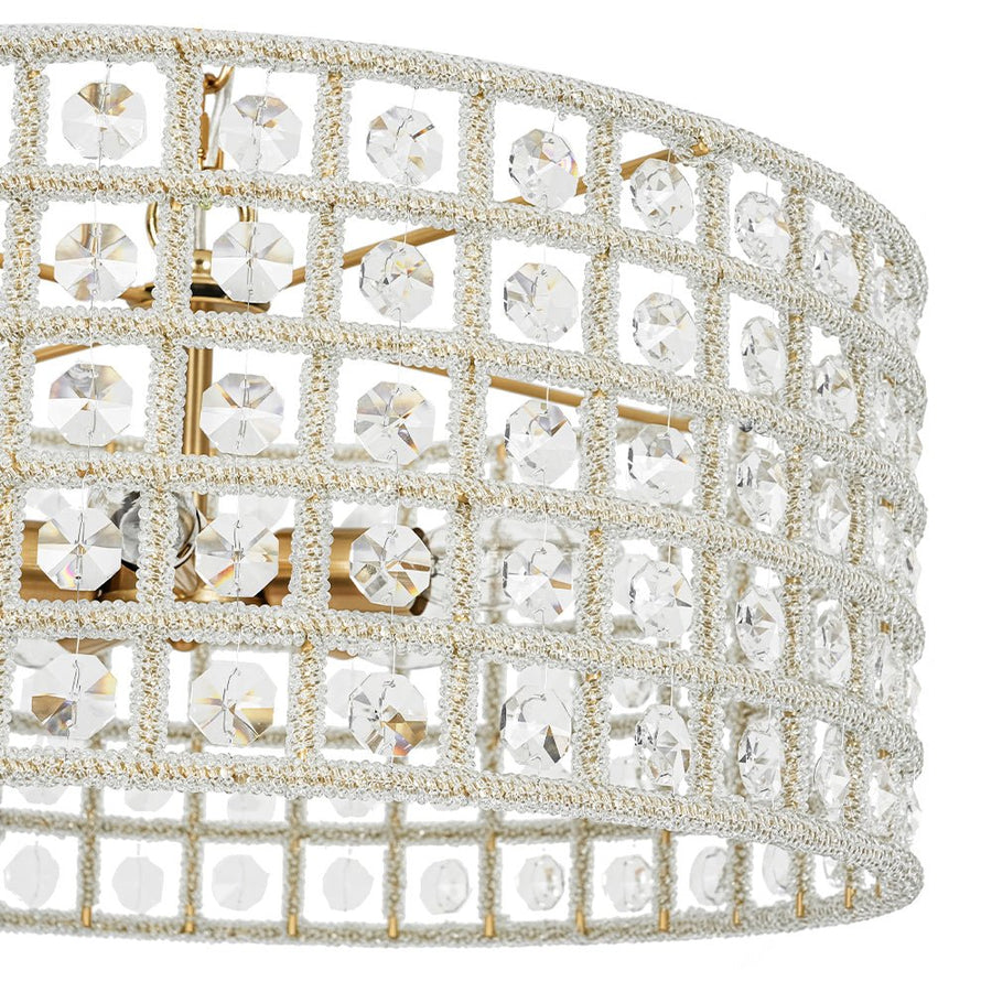 Farmhouze Light - Glam Crystal Accented Drum Lantern Pendant Light - Chandelier - Brass - 