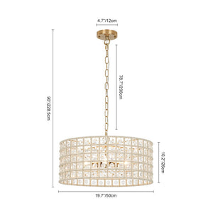 Farmhouze Light - Glam Crystal Accented Drum Lantern Pendant Light - Chandelier - Brass - 