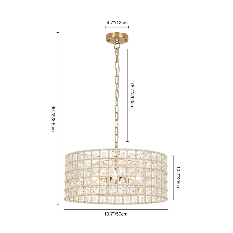 Farmhouze Light - Glam Crystal Accented Drum Lantern Pendant Light - Chandelier - Brass - 