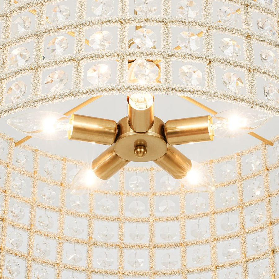 Farmhouze Light - Glam Crystal Accented Drum Lantern Pendant Light - Chandelier - Brass - 