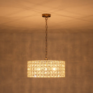 Farmhouze Light - Glam Crystal Accented Drum Lantern Pendant Light - Chandelier - Brass - 