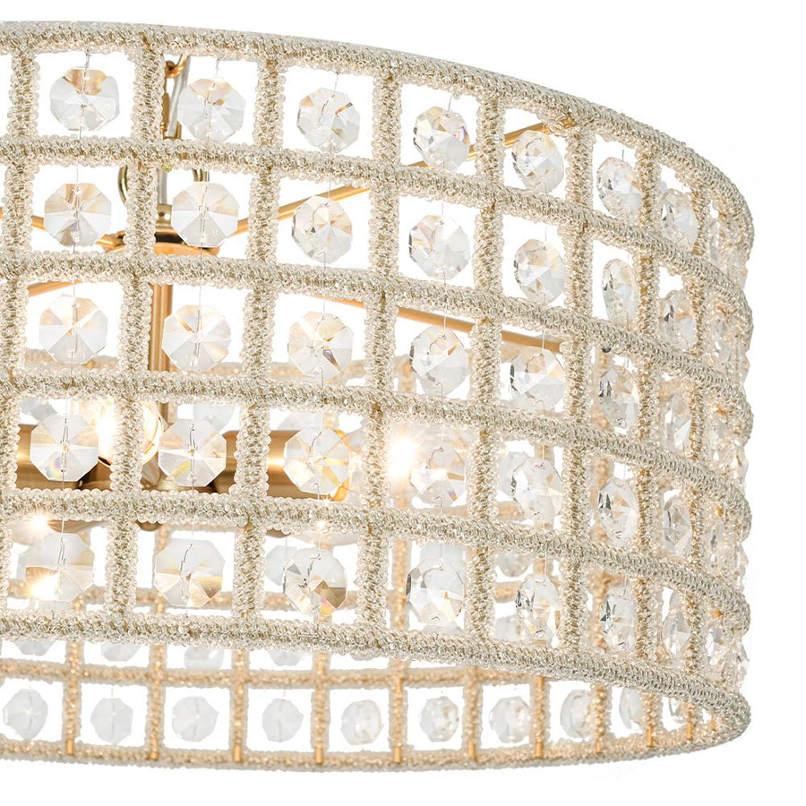 Farmhouze Light - Glam Crystal Accented Drum Lantern Pendant Light - Chandelier - Brass - 