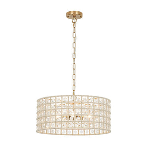 Farmhouze Light - Glam Crystal Accented Drum Lantern Pendant Light - Chandelier - Brass - 