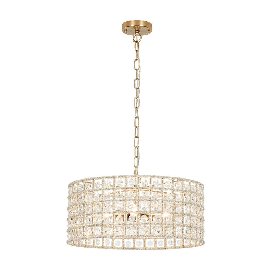 Farmhouze Light - Glam Crystal Accented Drum Lantern Pendant Light - Chandelier - Brass - 