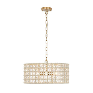 Farmhouze Light - Glam Crystal Accented Drum Lantern Pendant Light - Chandelier - Brass - 