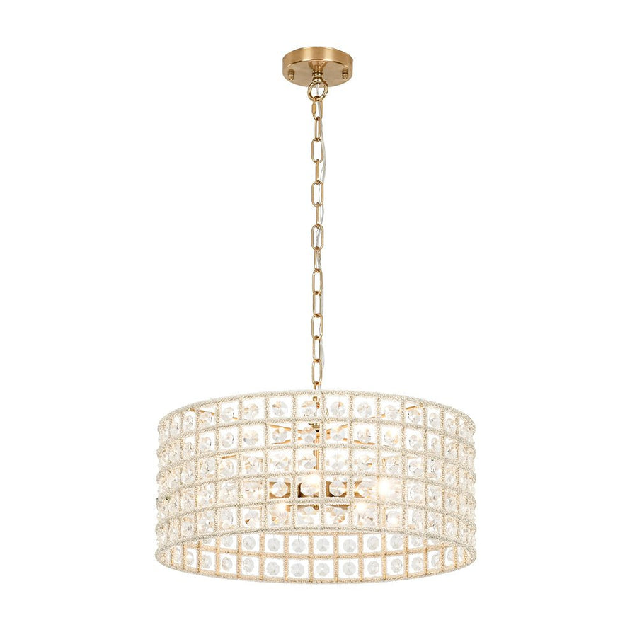 Farmhouze Light - Glam Crystal Accented Drum Lantern Pendant Light - Chandelier - Brass - 