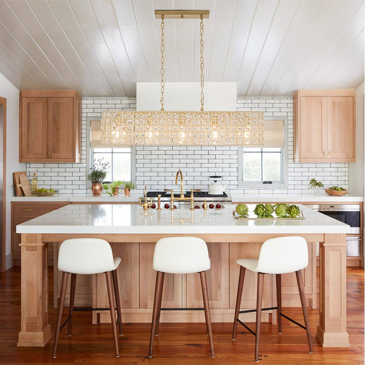Farmhouze Light - Glam Decorative Crystal Accented Long Cage Island Chandelier - Chandelier - Brass - 