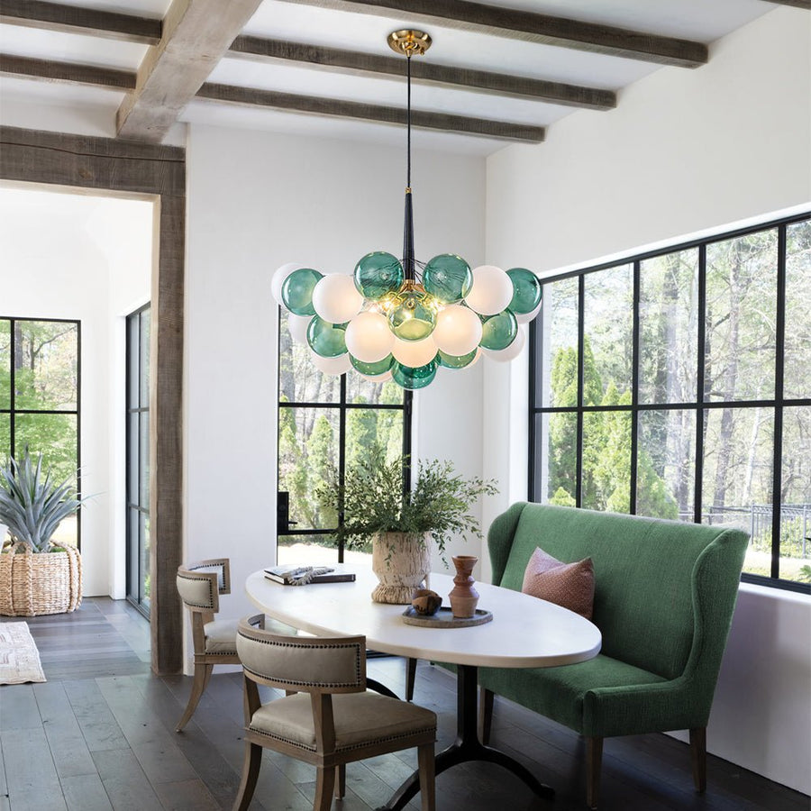 Farmhouze Light - Glam Dimmable Cluster Green White Glass Globe Bubble Chandelier - Chandelier - 5 Bulbs - 