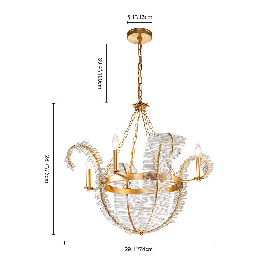 Farmhouze Light - Glam French Crystal Gold Leaf Flower Crystal Chandelier - Chandelier - 4 Bulbs - 