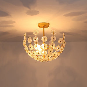 Farmhouze Light - Glam Glass Flower Vine Gold Cage Semi Flush Ceiling Light - Ceiling Light - Gold - 