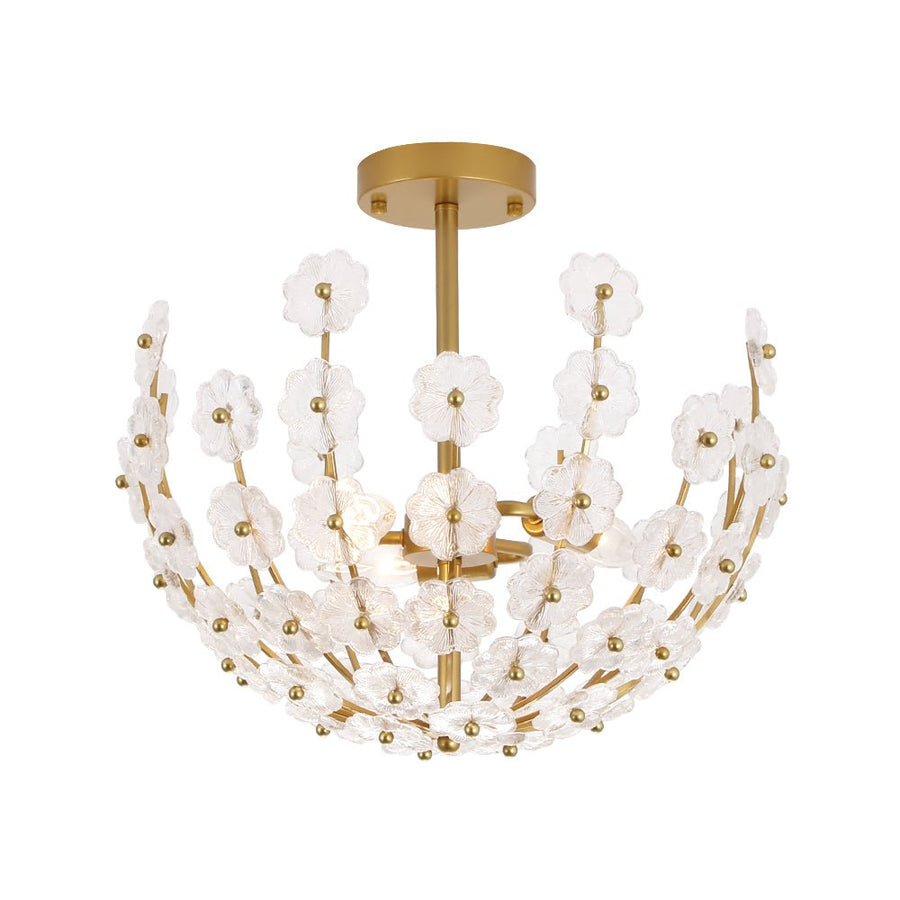 Farmhouze Light - Glam Glass Flower Vine Gold Cage Semi Flush Ceiling Light - Ceiling Light - Gold - 
