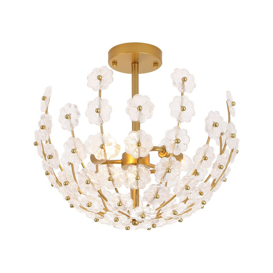 Farmhouze Light - Glam Glass Flower Vine Gold Cage Semi Flush Ceiling Light - Ceiling Light - Gold - 