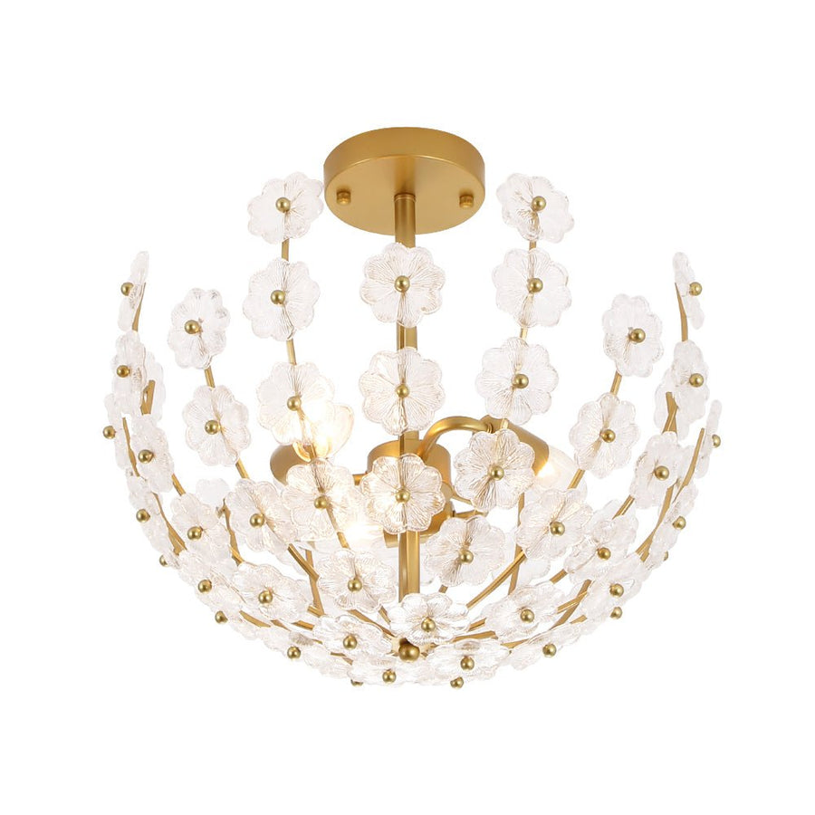 Farmhouze Light - Glam Glass Flower Vine Gold Cage Semi Flush Ceiling Light - Ceiling Light - Gold - 