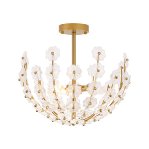 Farmhouze Light - Glam Glass Flower Vine Gold Cage Semi Flush Ceiling Light - Ceiling Light - Gold - 