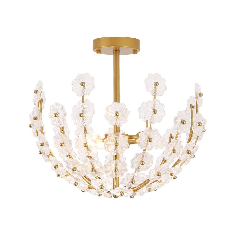 Farmhouze Light - Glam Glass Flower Vine Gold Cage Semi Flush Ceiling Light - Ceiling Light - Gold - 
