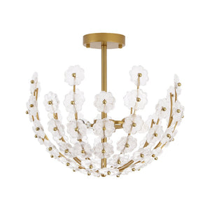 Farmhouze Light - Glam Glass Flower Vine Gold Cage Semi Flush Ceiling Light - Ceiling Light - Gold - 