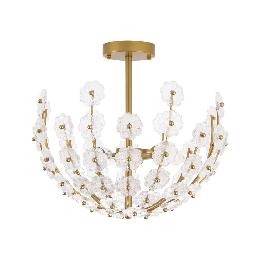 Farmhouze Light - Glam Glass Flower Vine Gold Cage Semi Flush Ceiling Light - Ceiling Light - Gold - 
