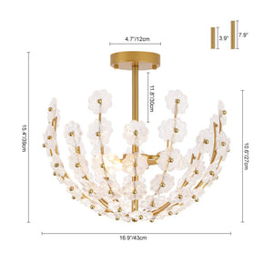 Farmhouze Light - Glam Glass Flower Vine Gold Cage Semi Flush Ceiling Light - Ceiling Light - Gold - 