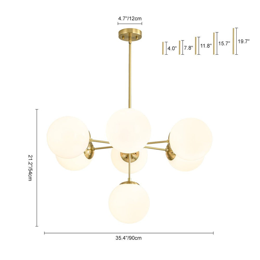 Farmhouze Light - Glam Milky White Glass Globe Linear Sputnik Chandelier - Chandelier - Brass - 