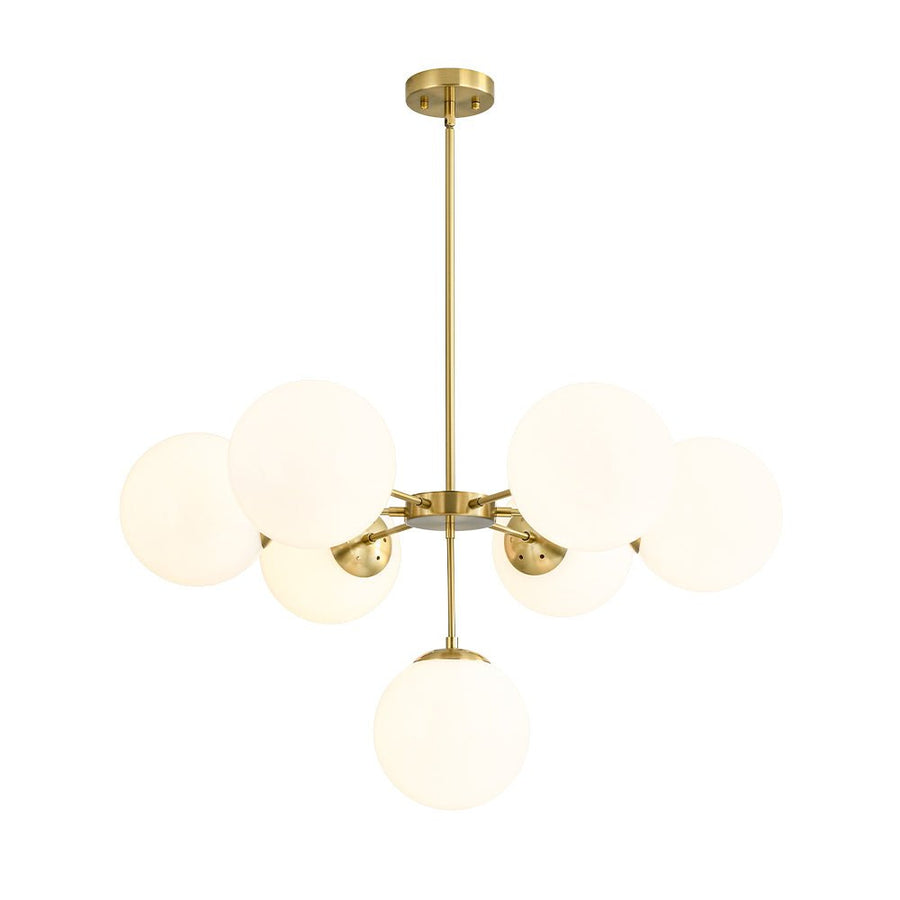 Farmhouze Light - Glam Milky White Glass Globe Linear Sputnik Chandelier - Chandelier - Brass - 