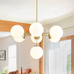 Farmhouze Light - Glam Milky White Glass Globe Linear Sputnik Chandelier - Chandelier - Brass - 