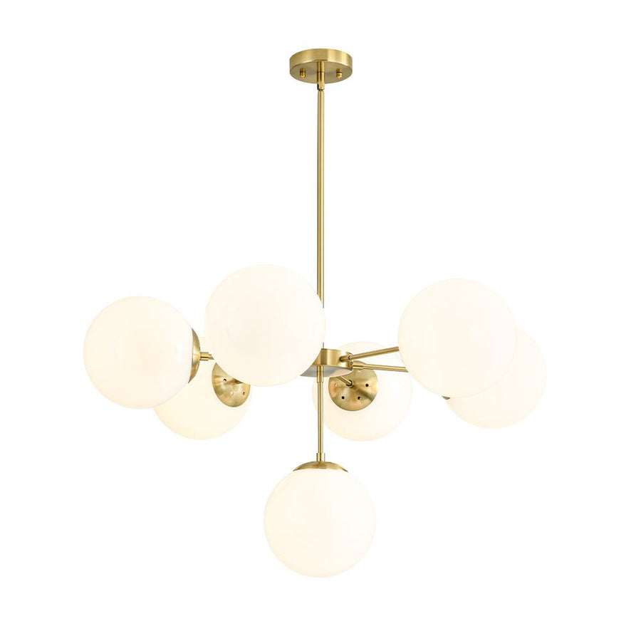 Farmhouze Light - Glam Milky White Glass Globe Linear Sputnik Chandelier - Chandelier - Brass - 