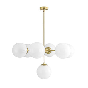 Farmhouze Light - Glam Milky White Glass Globe Linear Sputnik Chandelier - Chandelier - Brass - 