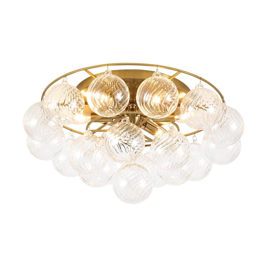 Farmhouze Light - Glam Tiered Swirled Glass Globe Bubble Semi Flush Mount - Ceiling Light - Brass - 