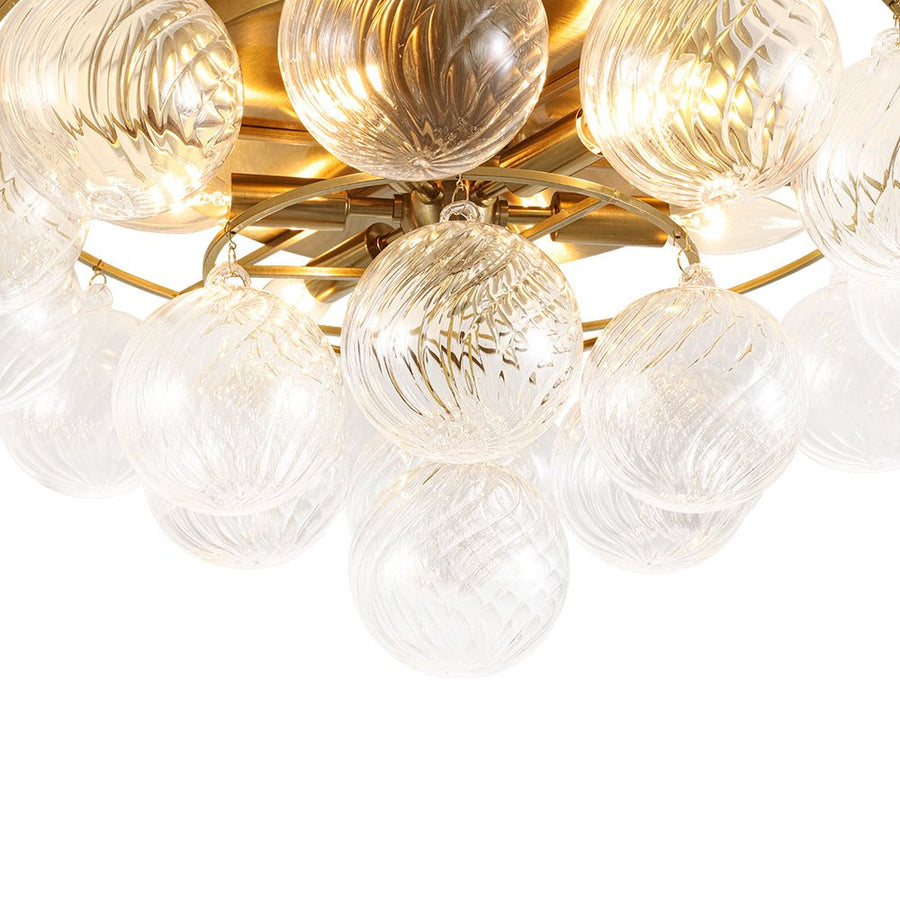 Farmhouze Light - Glam Tiered Swirled Glass Globe Bubble Semi Flush Mount - Ceiling Light - Brass - 