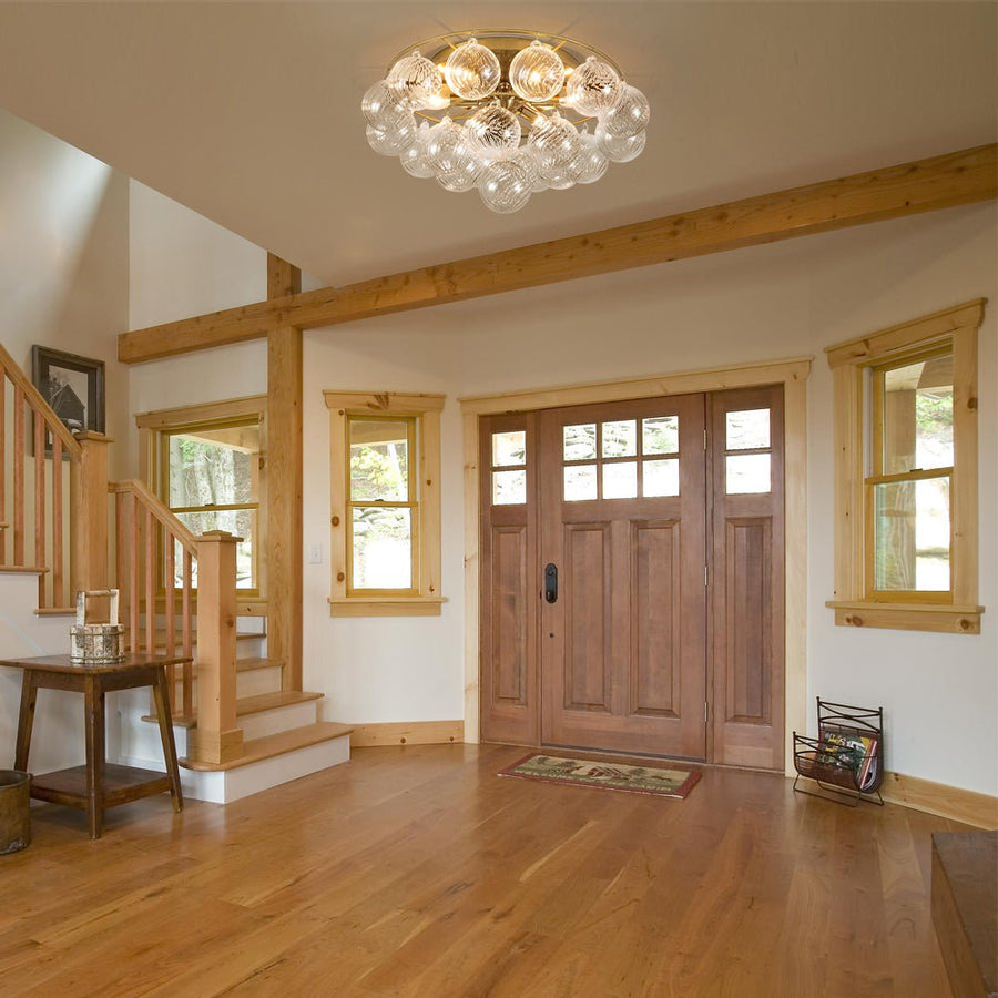 Farmhouze Light - Glam Tiered Swirled Glass Globe Bubble Semi Flush Mount - Ceiling Light - Brass - 