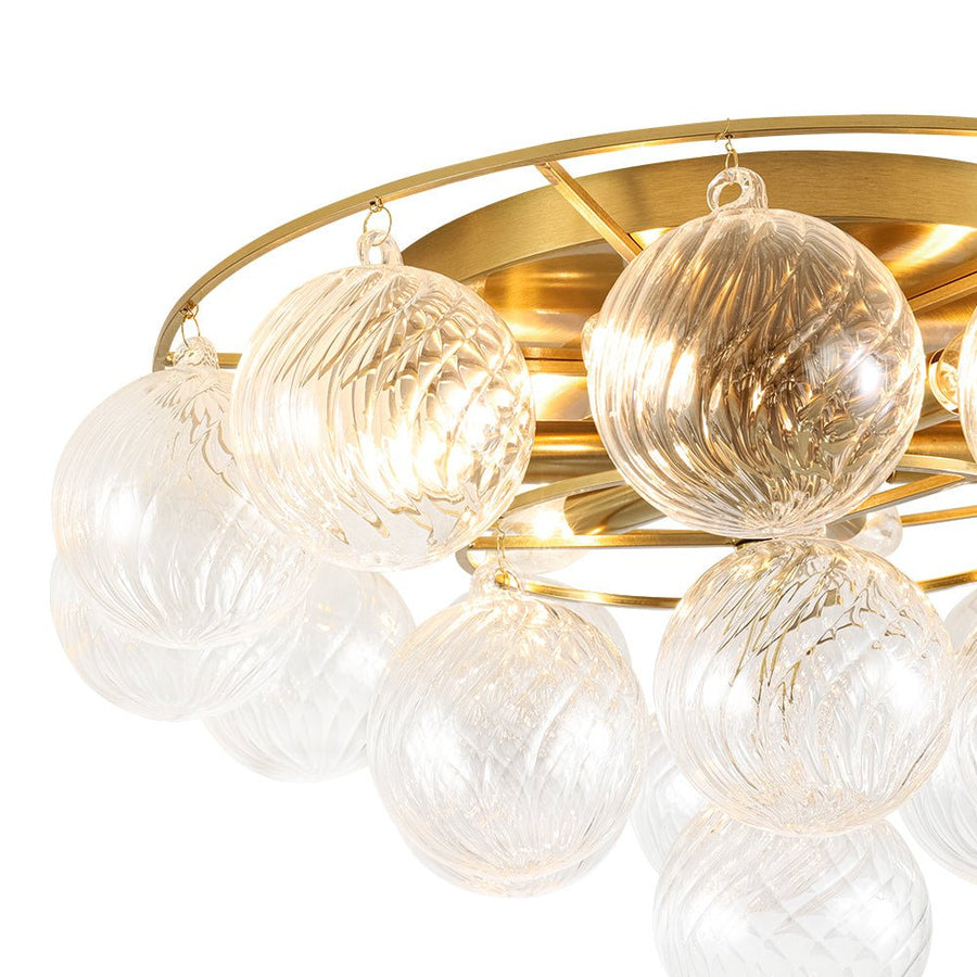 Farmhouze Light - Glam Tiered Swirled Glass Globe Bubble Semi Flush Mount - Ceiling Light - Brass - 