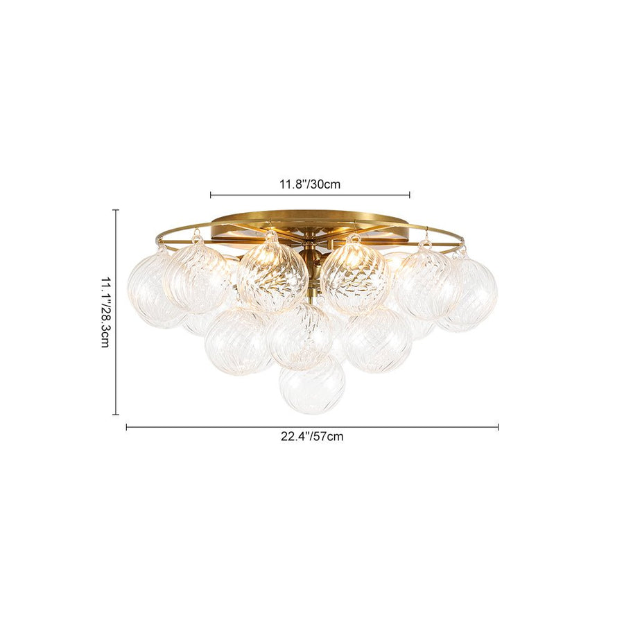 Farmhouze Light - Glam Tiered Swirled Glass Globe Bubble Semi Flush Mount - Ceiling Light - Brass - 