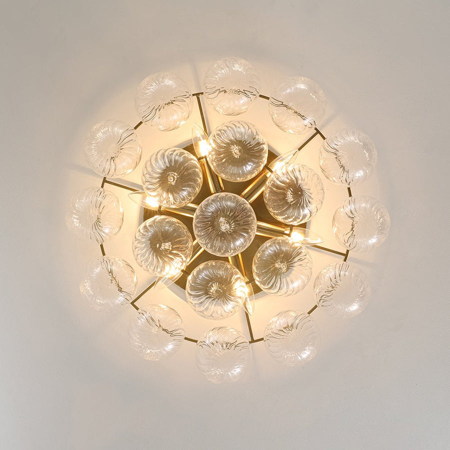 Farmhouze Light - Glam Tiered Swirled Glass Globe Bubble Semi Flush Mount - Ceiling Light - Brass - 